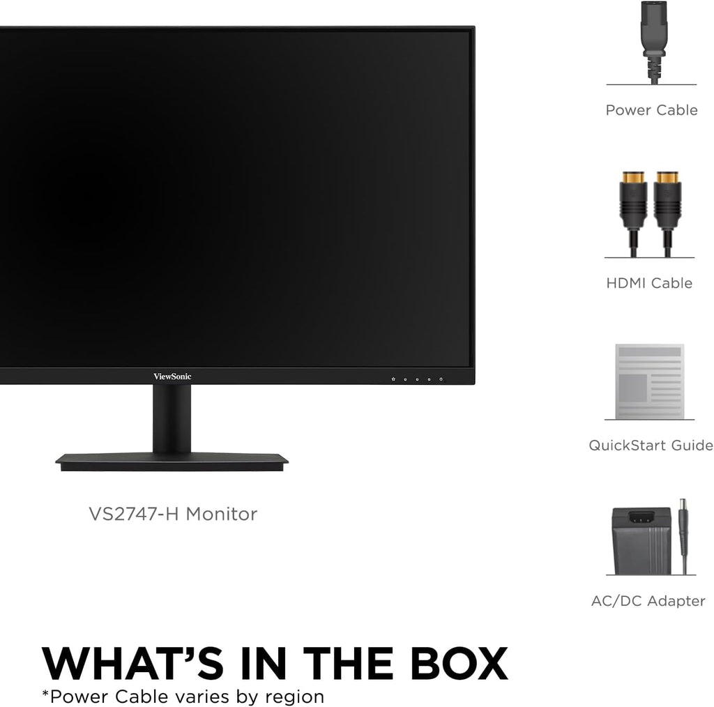 ViewSonic VS2747-H 27 Inch 1080p Monitor, IPS Display with 100Hz for Productive Home and Office Spaces, Eye Care Technology, Thin Bezels, HDMI, and VGA Inputs