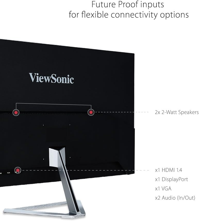 ViewSonic VX3276-MHD 32 Inch 1080p Monitor, IPS with Screen Split Capability and Eye Care Technology for Home and Office Entertainment, Ultra-Thin Bezels, DisplayPort, and HDMI Inputs