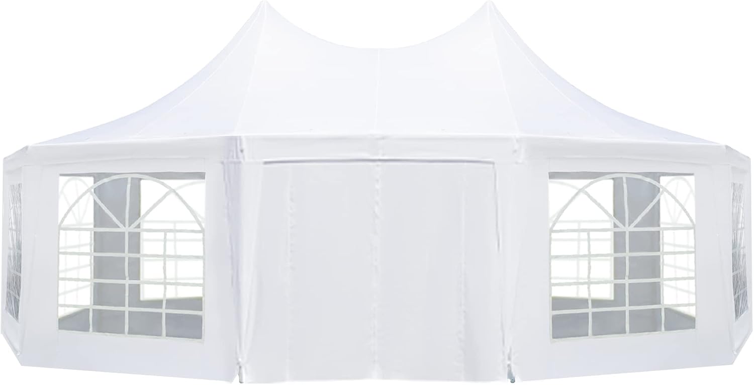 EROMMY 26'x19' Party Tent, White Wedding, Decagonal Heavy Duty Canopy with 8 Removable Sidewalls, 8 Church Windows and 2 Pull-Back Doors, Outdoor Gazebo Pavilion for Party, Wedding, Event