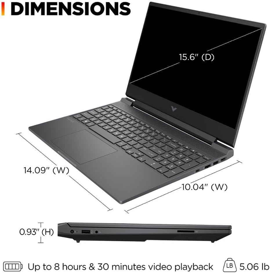 HP Victus 15.6' 144Hz FHD Gaming Laptop,AMD Ryzen 5 7535HS,32GB DDR5 RAM,2TB SSD,AMD Radeon RX 6550M,Beats RTX 2050,Backlit Keyboard,Windows11 Pro, Mica Silver