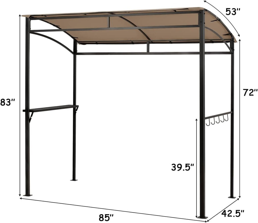 Moccha 7x4.4ft Grill Gazebo, Outdoor BBQ Gazebo with Storage Shelf, Hanging Hooks, Beer Opening Setting, Heavy-Duty Metal Frame, Grill Canopy Tent Sunshade Awning for Backyard, Patio, Garden, Brown