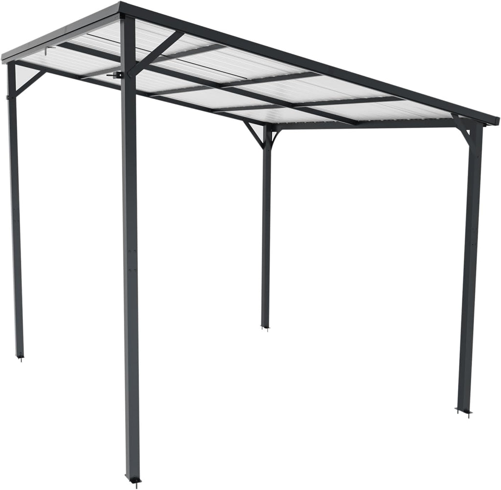 Patio Lean to Gazebo with Galvanized Steel Roof, 8x10 FT Outdoor Metal Wall-Mounted Pergola for Garden, Lawn, Poolside, Backyard Deck