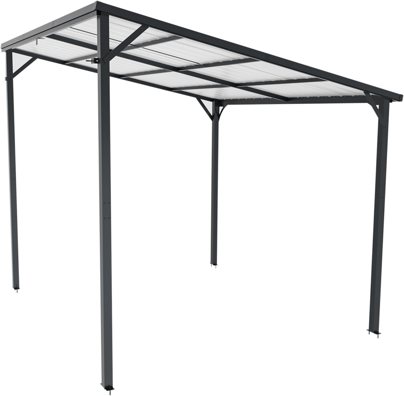 Patio Lean to Gazebo with Galvanized Steel Roof, 8x10 FT Outdoor Metal Wall-Mounted Pergola for Garden, Lawn, Poolside, Backyard Deck