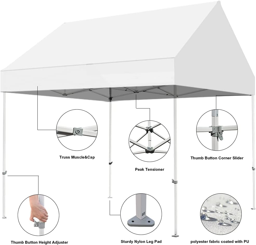 Eurmax USA Patented 10x10 Pop Up Canopy Tent Party Tent Commercial Instant Canopies Shelter with Heavy Duty Roller Bag,Bonus 4 Sand Bags (Snow White)