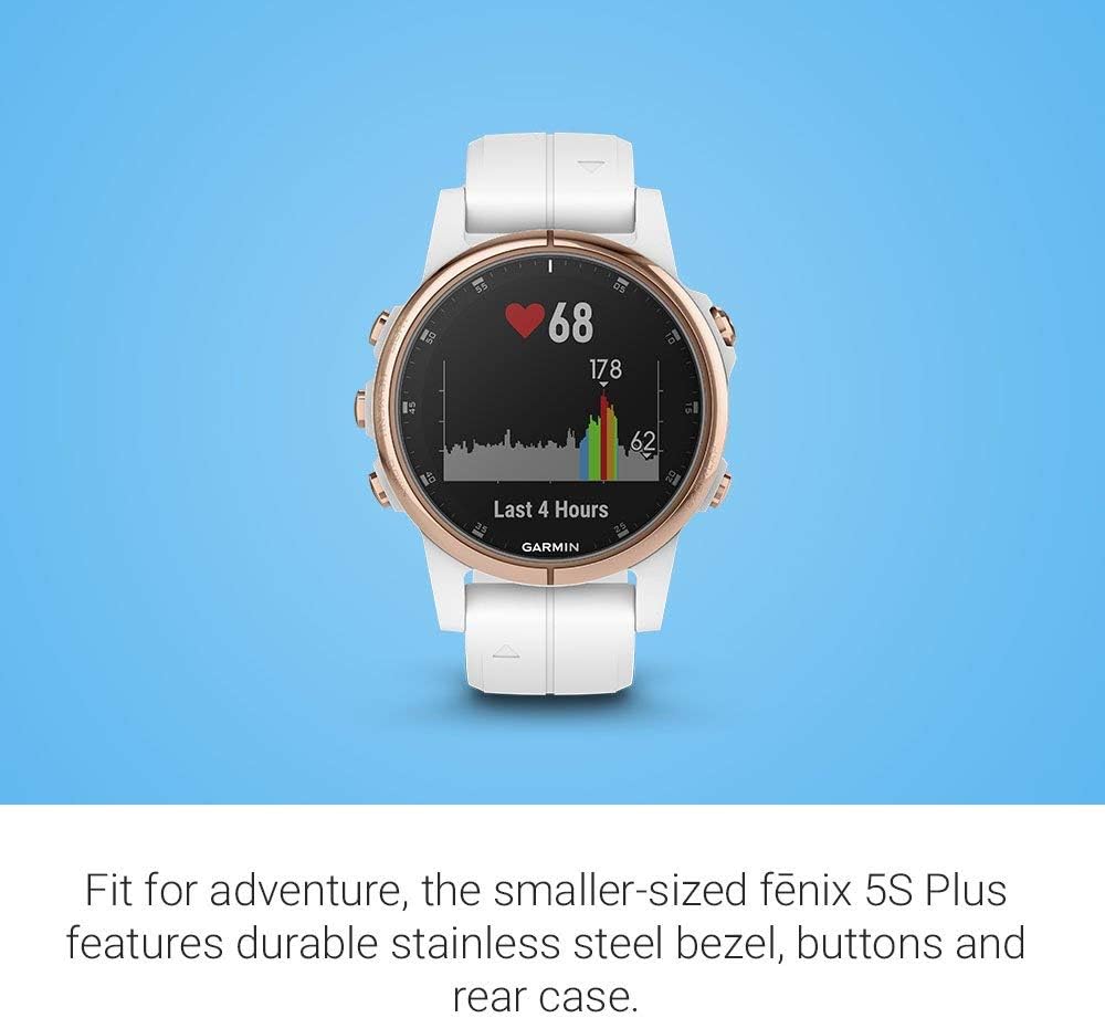 Garmin Fenix 5s Plus, Smaller-Sized Multisport GPS Smartwatch, Features Color TOPO Maps, Heart Rate Monitoring, Music and Garmin Pay, White/Rose Gold (Renewed)