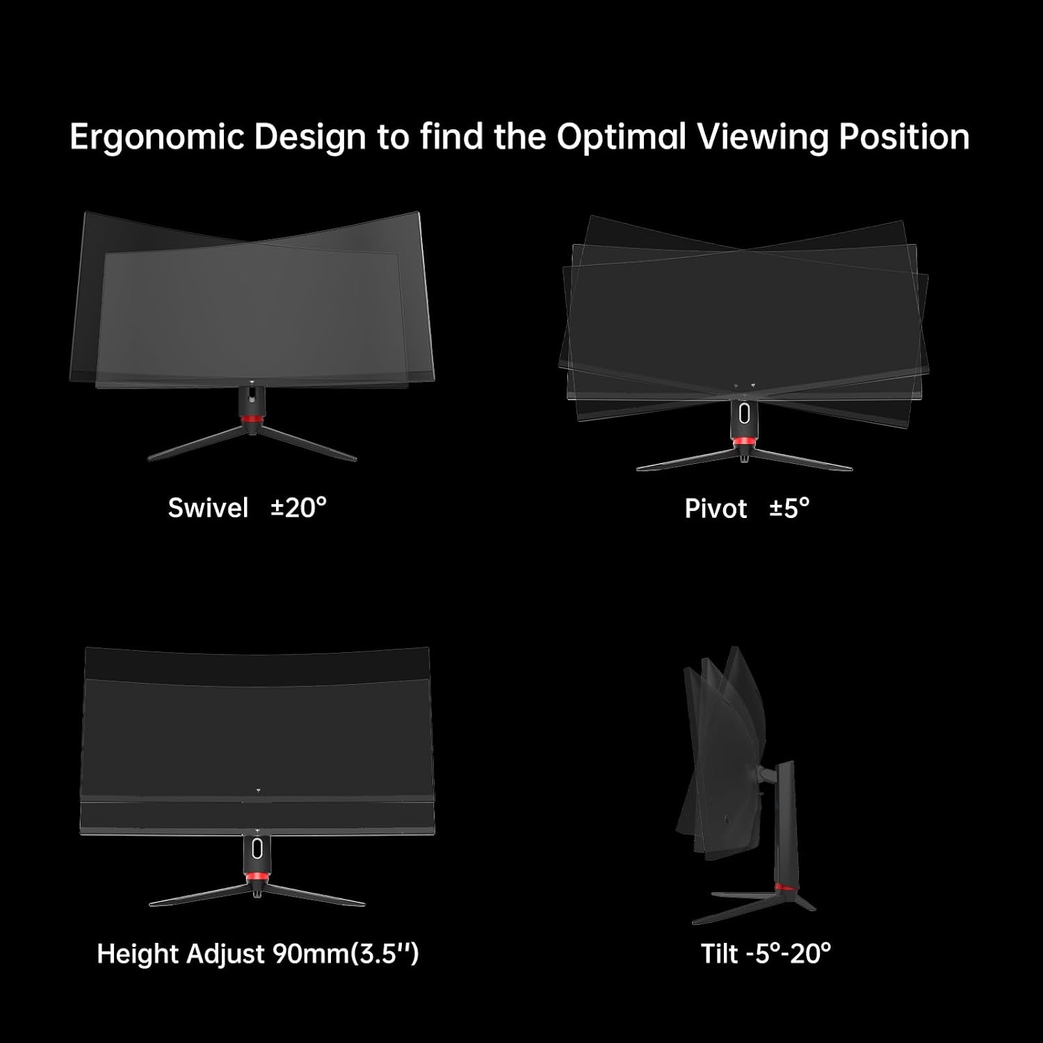 KTC 34 inch Curved Ultrawide Gaming Monitor, 180Hz WQHD 3440x1440 PC Monitor, 21:9, 1ms, 1500R, Adaptive Sync, HDMI Display Port, PBP/PIP, Height/Tilt/Swivel/Pivot Adjustment, VESA Mount, H34S18S