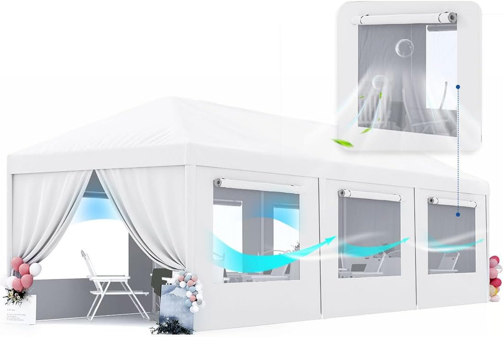 Quictent 10x30 Party Tent Gazebo Wedding Canopy Tent for Parties BBQ Shelter Pavilion with Removable Mesh Sidewalls & Elegant Church