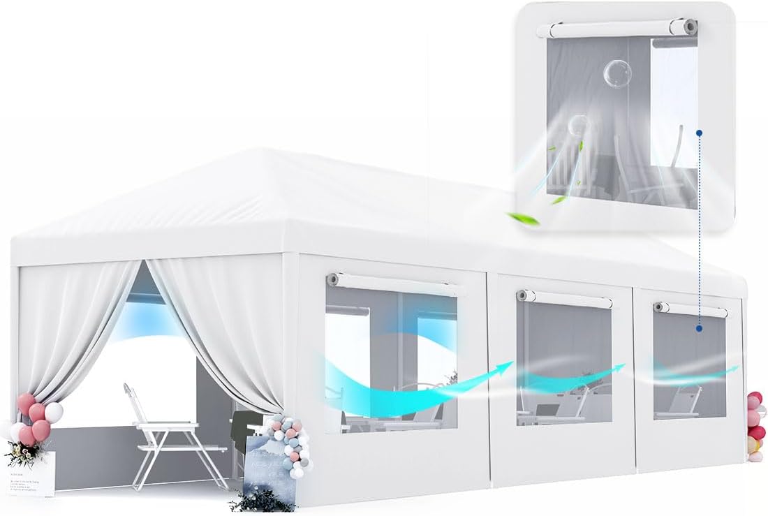 Quictent 10x30 Party Tent Gazebo Wedding Canopy Tent for Parties BBQ Shelter Pavilion with Removable Mesh Sidewalls & Elegant Church