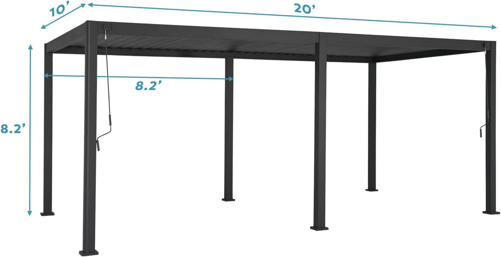 MIRADOR 111S Round 10'x20' Louvered Pergola with 10FT Shade Screen for Outdoor Deck Lawn Garden Backyard Patio Porch，Charcoal