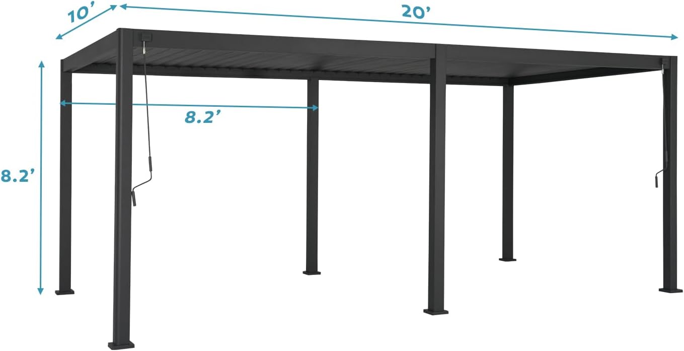 MIRADOR 111S Round 10'x20' Louvered Pergola with 10FT Shade Screen for Outdoor Deck Lawn Garden Backyard Patio Porch，Charcoal