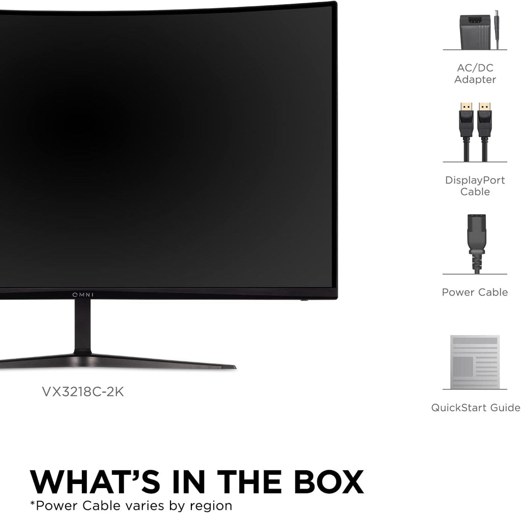 ViewSonic VX3218C-2K 32 Inch 1440p Curved Gaming Monitor, 180Hz and 1ms for Smooth Gameplay, FreeSync Premium and Eye Care Technology for Smooth Visuals, HDMI, and DisplayPort Inputs