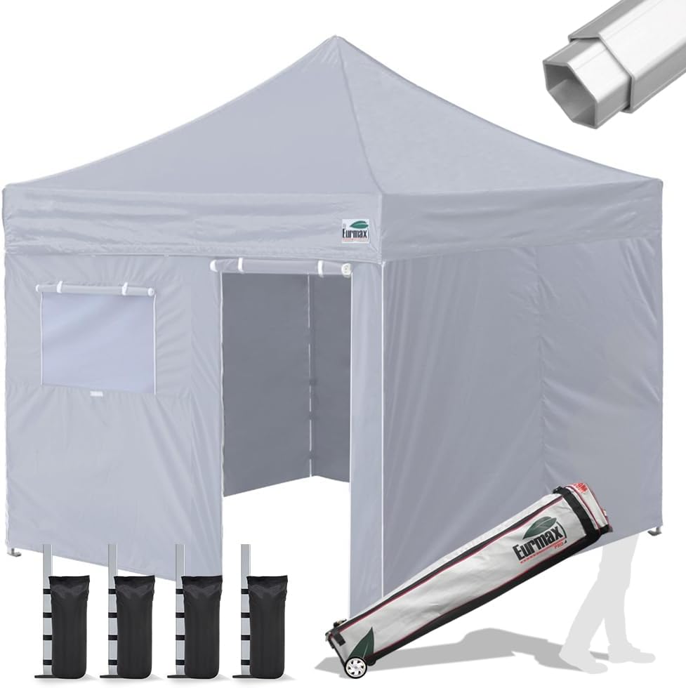 Eurmax USA Professional Pop up Canopy Wedding Party Tent Instant Outdoor Gazebo with Side Walls Aluminum Frame Commercial Grade Bonus Roller Bag(Gray)