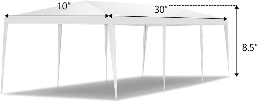 Tangkula 10'x30' Outdoor Canopy Tent Heavy Duty Party Wedding Event Tent Sturdy Steel Frame with 5 Removable Sidewalls Waterproof Sun Snow Rain Shelter Gazebo Canopy Tent, White