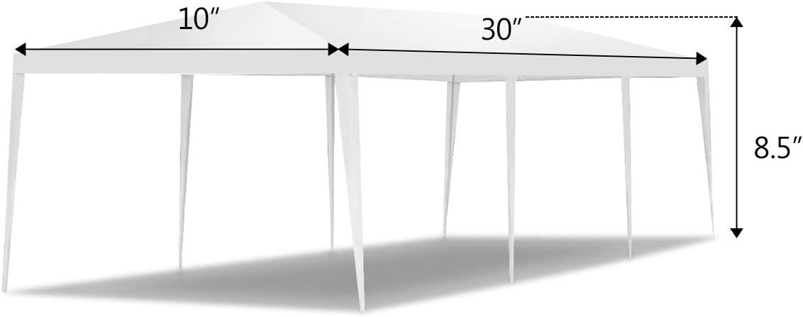Tangkula 10'x30' Outdoor Canopy Tent Heavy Duty Party Wedding Event Tent Sturdy Steel Frame with 5 Removable Sidewalls Waterproof Sun Snow Rain Shelter Gazebo Canopy Tent, White