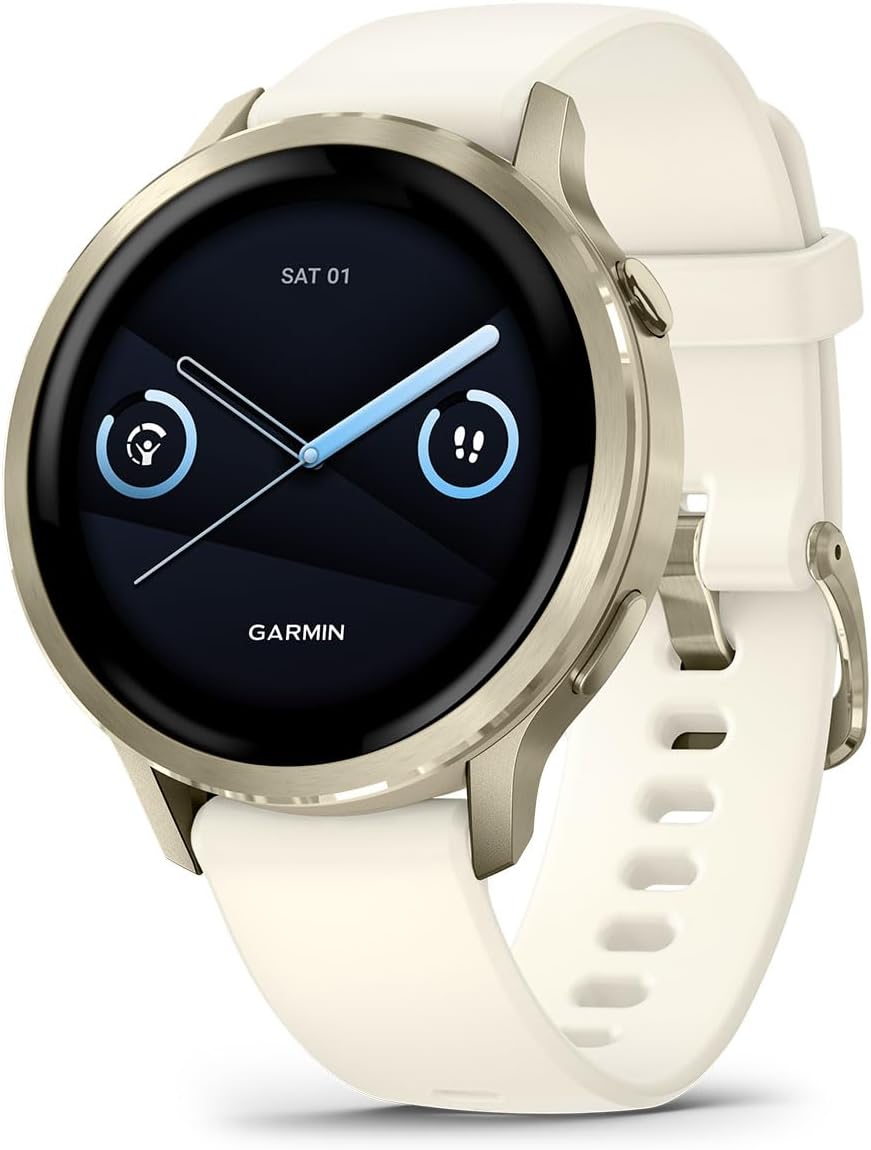PlayBetter Garmin Venu 4 (Lunar Gold/Bone, 41mm) Fitness GPS Smartwatch Bundle - AMOLED Display, Built-in Flashlight, Long Battery Life Portable Charger & HD Screen Protectors