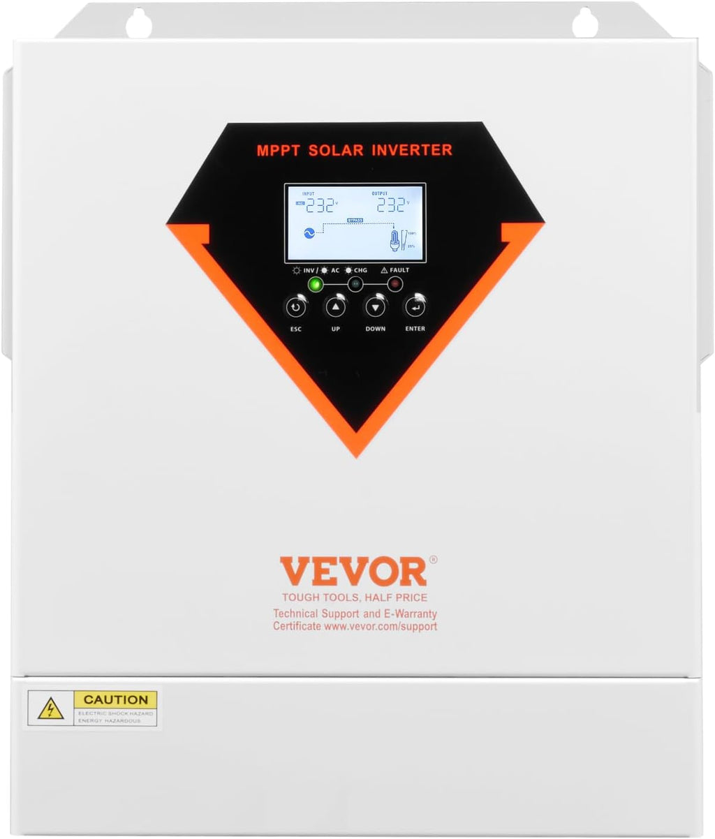 VEVOR Hybrid Solar Inverter, 3500W, Single Phase Pure Sine Wave Power Inverter, 24V DC to 220/230V AC, with Built-in 100A MPPT Solar Charge Controller, for Off-Grid System Lead Acid Lithium Battery