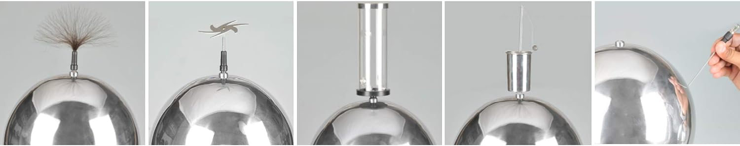 EISCO Van De Graaff Generator, Motor Driven - 120/240V, 50/60Hz - Includes Assembled Base with DC Motor, Power Cord, Discharge Wand, & Accessories - 22' Tall