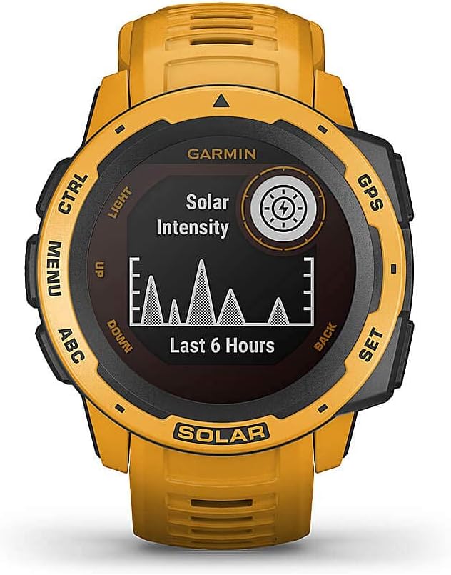 Garmin Instinct Solar, Solar-Powered Rugged Outdoor Smartwatch, Built-in Sports Apps and Health Monitoring, Sunburst Yellow (Renewed)