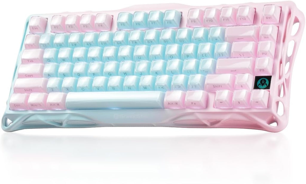 GravaStar Mercury K1 Lite 75% Gaming Keyboard, 2.4GHz/BT/Wired Tri-Mode Wireless Keyboard, Gasket Hot Swappable Mechanical Keyboard, Pre-lubed Linear Switches, Jelly Keycaps, RGB Backlit (Aurora Mist)