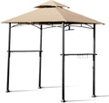 Tangkula 8' x 5' Grill Gazebo, Outdoor Patio Barbecue Gazebo Shelter with LED Lights, 2-Tier Canopy Top Cover Grill Gazebo with Sturdy Steel Frame, Ideal for Gatherings, Parties (Khaki)
