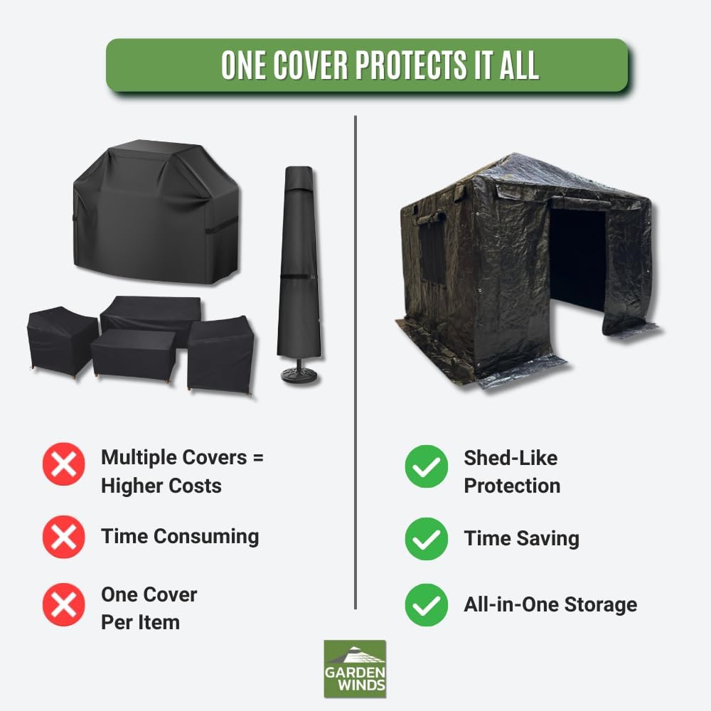 Garden Winds Winter Cover Compatible with The Yardistry YM12944 12' X 16' Tall Hard Top Gazebo – Heavy Duty Protective Enclosure for Outdoor Storage, Waterproof, Windproof and Flame Resistant – Black