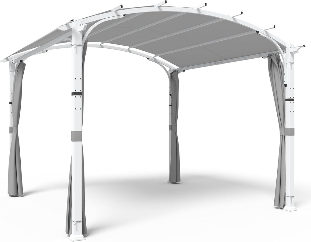 COOS BAY 11x11 Outdoor Pergola with Removable Sidewalls, Steel Frame Pergola with Arched Roof for Patio, Backyard & Garden, Weather Resistant Textilene Shade, Gray