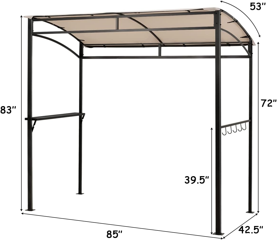 LDAILY Grill Gazebo, 7x4.4ft BBQ Canopy Shelter with Storage Shelf and Hooks, Heavy-Duty Steel Frame, Grill Pergola with Bottle Opener Notch, Small Gazebo for Backyard, Patio, Garden (Beige)