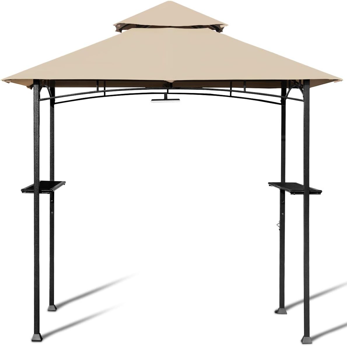 Tangkula 8' x 5' Grill Gazebo, Outdoor Patio Barbecue Gazebo Shelter with LED Lights, 2-Tier Canopy Top Cover Grill Gazebo with Sturdy Steel Frame, Ideal for Gatherings, Parties (Khaki)