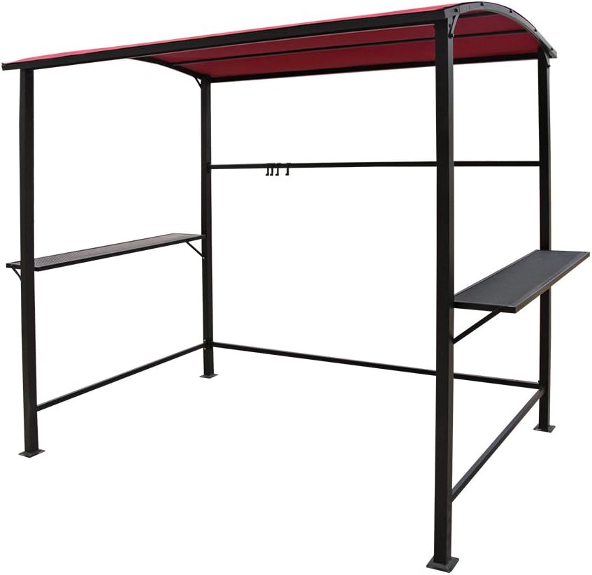 COBANA Grill Gazebo 8'by 4.6' Outdoor Patio BBQ Canopy with Single-Tier Soft Top and Metal Shelves, Red