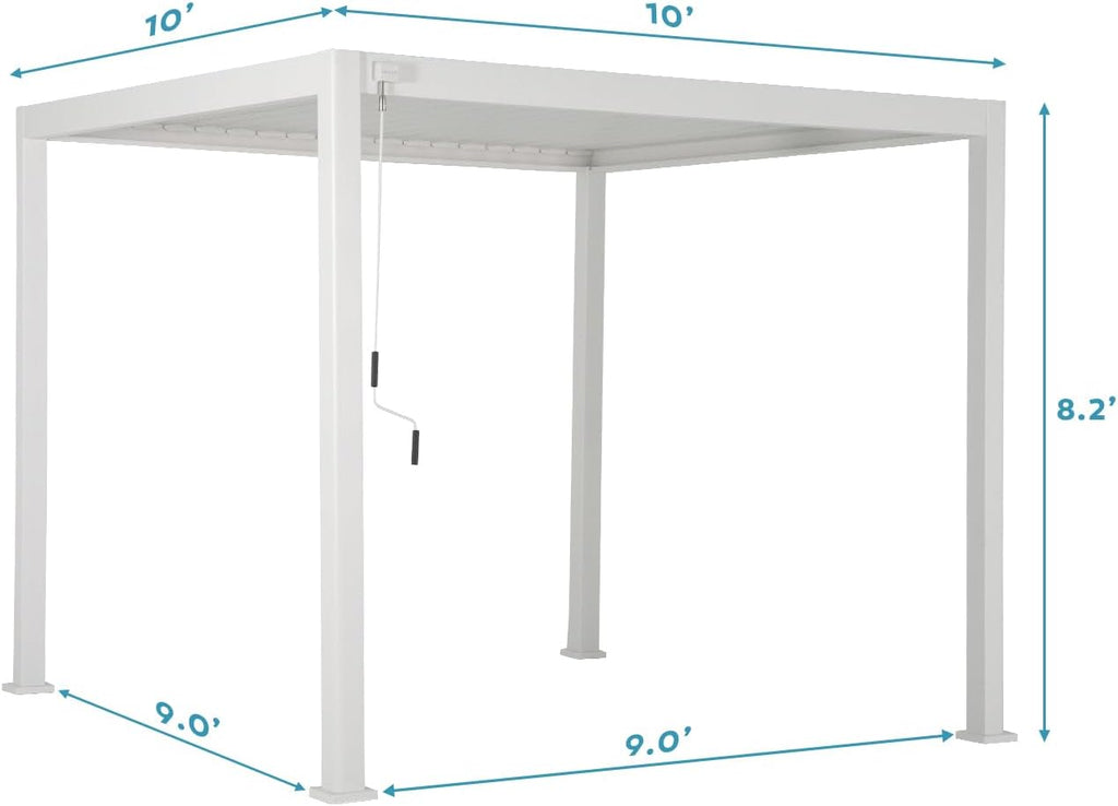 Mirador 111S Round Louvered Pergola Gazebo, 10Ft x 10Ft, Full Aluminum Frame, Adjustable Roof, Outdoor, Durable, White