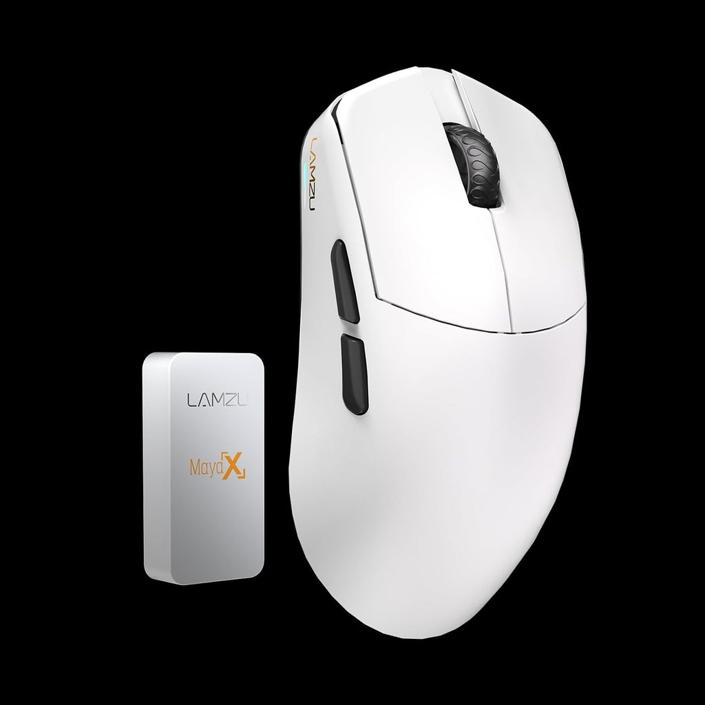 Lamzu Maya X Wireless Gaming Mouse, Ultra Lightweight 47g, Optical Switch, Maximum 30000 DPI, Symmetrical, MCU Nordic 52840, Dust-Proof Encoder, PAW3950 Sensor(Larger Maya) (White)