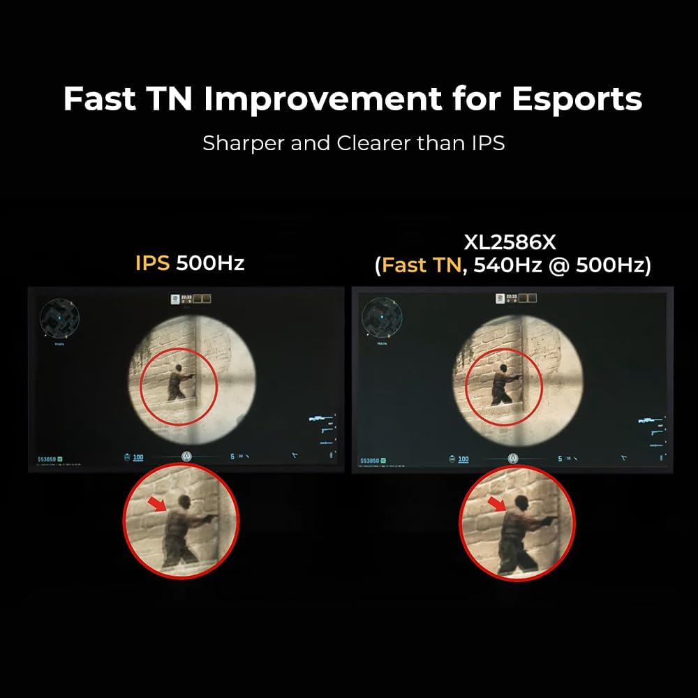 BenQ Zowie XL2586X | 24.1 | Fast TN 540Hz Gaming Monitor for Esports | Motion Clarity DyAc2 | 1080p | XL Setting to Share | Shielding Hood | New Industrial Grade Ball Bearing Height Adjustment