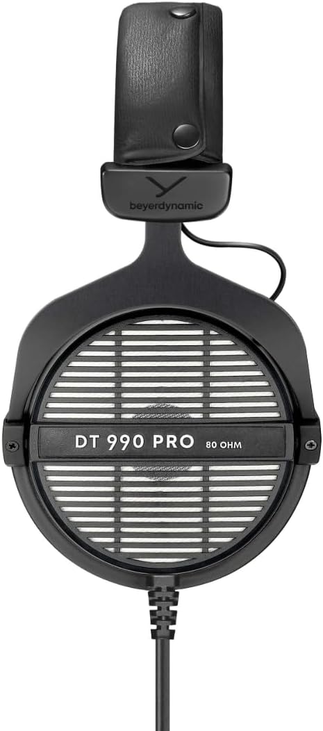 beyerdynamic DT 990 PRO, 80 Ohm, Open Back, Over Ear, Wired Professional Studio Headphones, Gaming, Podcast, Audiophile, Mixing, 3m Straight Cable, Black with Gray Velour Ear Pads