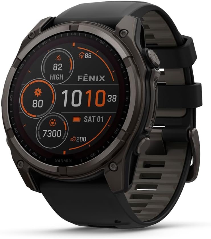 Garmin fēnix® 8 – 51 mm, Solar,Sapphire, Premium Multisport GPS Smartwatch, Connect,Long-Lasting Battery Life, Dive-Rated,Built-in LED Flashlight,Carbon Gray DLC Titanium with Pebble Gray Band