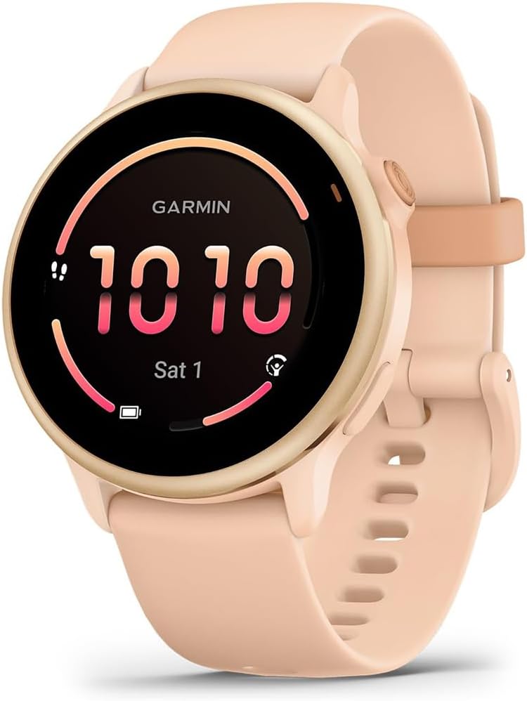 Garmin 010-02985-03 VIVOACTIVE 6 Health & Fitness GPS Smartwatch, Pink Dawn with Silicone Band Bundle with Deco Essentials Charging Dock, Type C Charger, Silicone Dust Covers & 2X Screen Protector