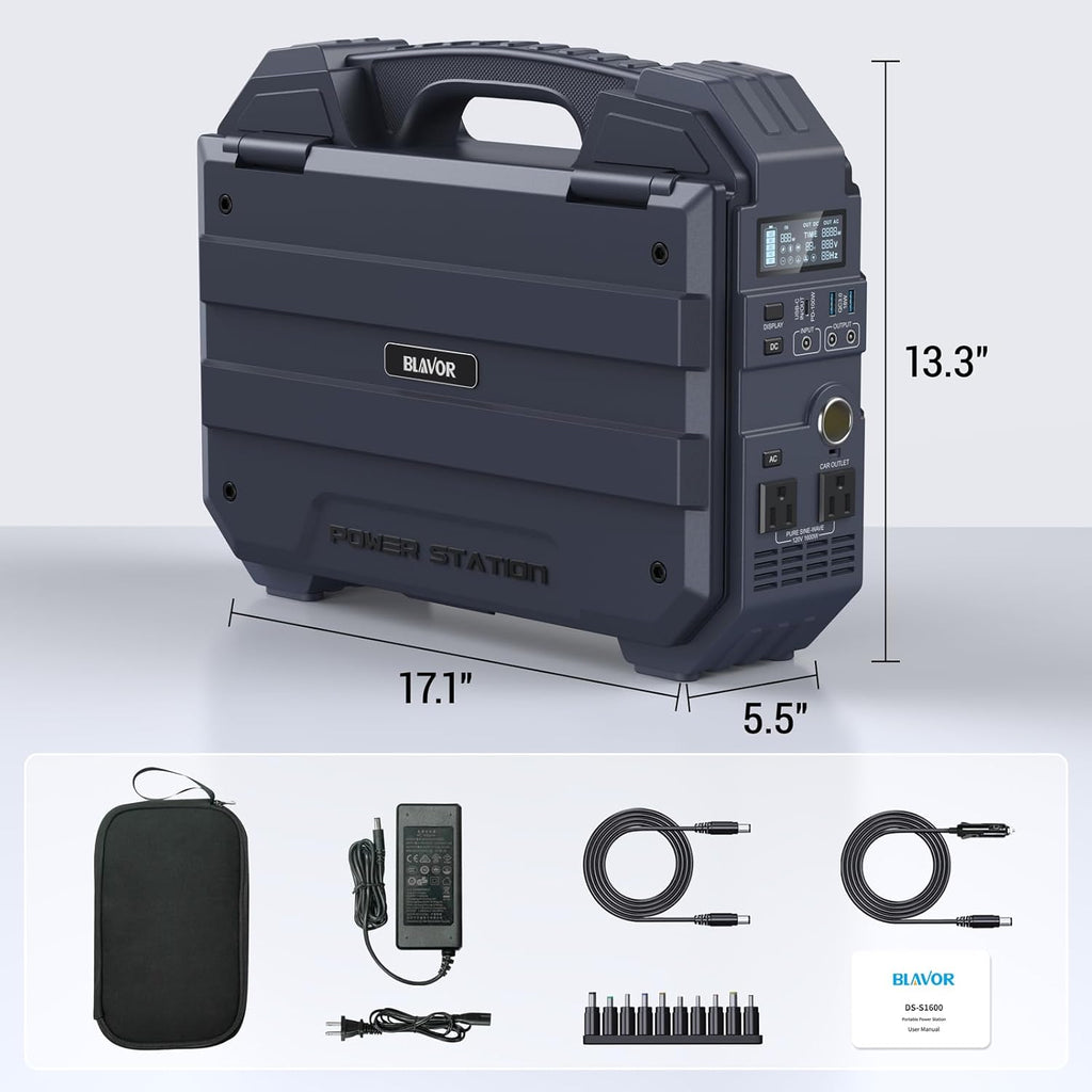 BLAVOR Portable Power Station 1600W (Peak 3200W), Built-in Solar Panel, 1024Wh LiFePO4 Battery, 100W USB-C Fast Charge, Solar Generator for Home Backup, Camping, Power Outages & RV