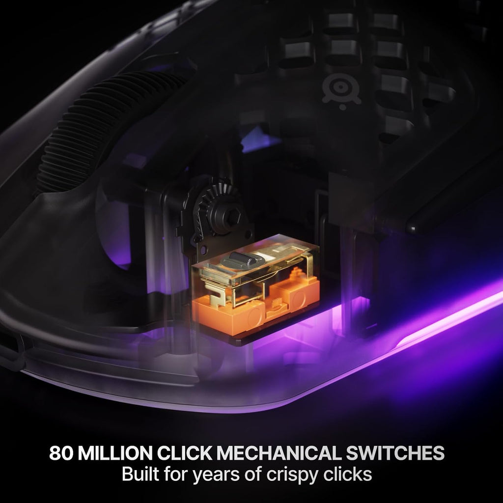 SteelSeries Aerox 3 Wireless Gen 2 - Super-Light 68g Gaming Mouse, 4K Polling, 26K DPI Optical Sensor, 200 Hour Battery, IP54 Water Resistant, 80m Click Durability, RGB, 100% PTFE Feet - Shadow