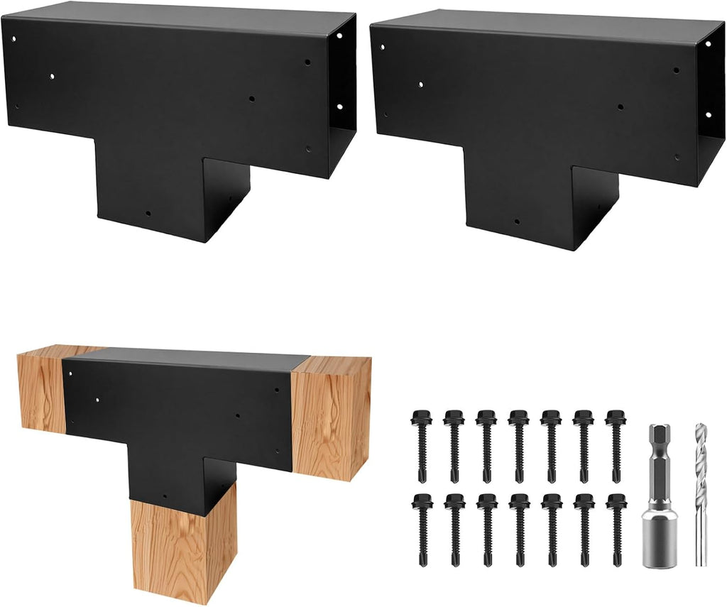 Pegola Bracket Kits 2PacK,3-Way T-Shaped Horizontal Woodwork Brackets for 6'x6' (Actual:5.5'x5.5') Lumber,DIY Metal Wood Beam Brackets for Patio Pavilion,Log Cabin Outdoor Kitchen with Screws