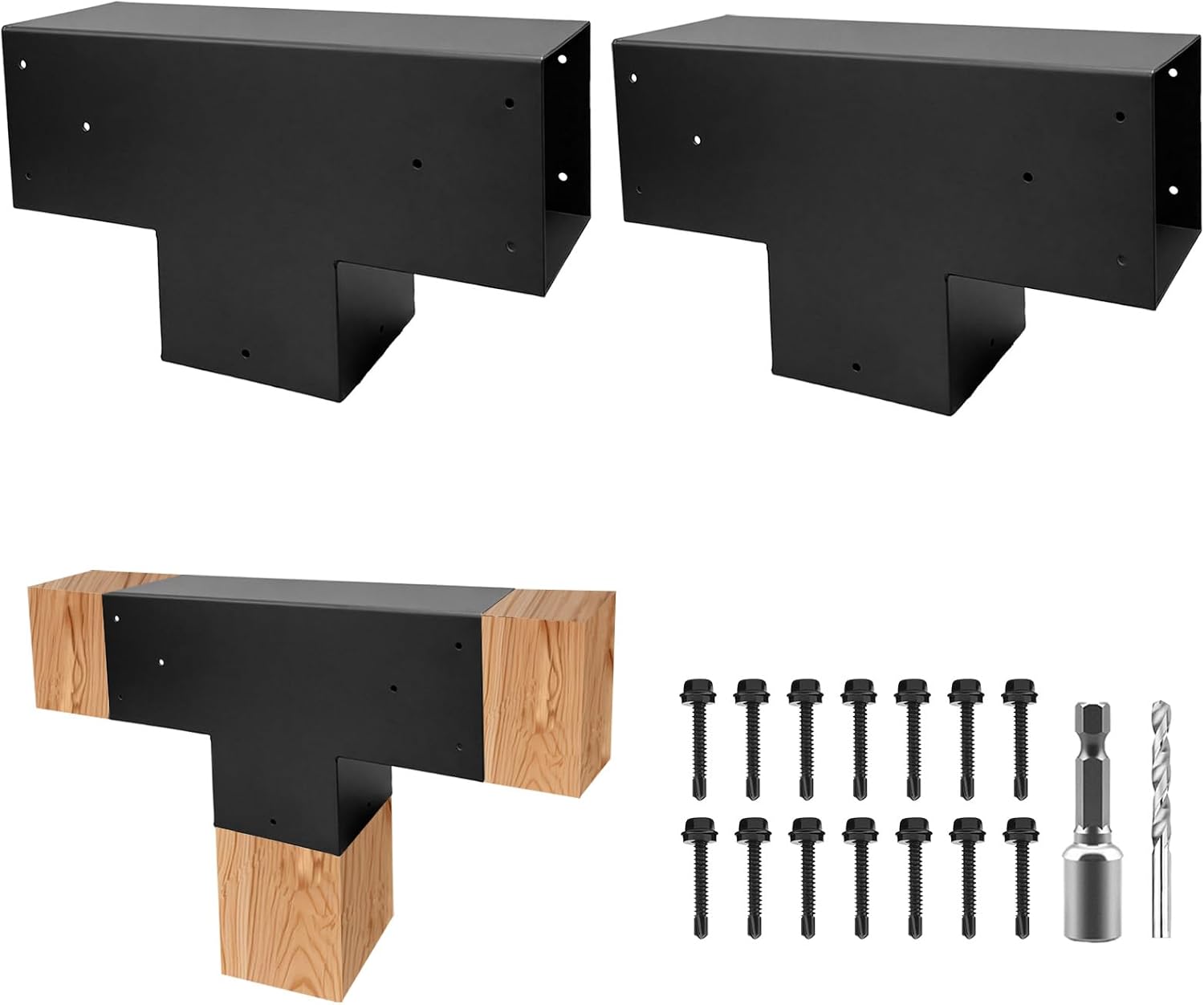 Pegola Bracket Kits 2PacK,3-Way T-Shaped Horizontal Woodwork Brackets for 6'x6' (Actual:5.5'x5.5') Lumber,DIY Metal Wood Beam Brackets for Patio Pavilion,Log Cabin Outdoor Kitchen with Screws