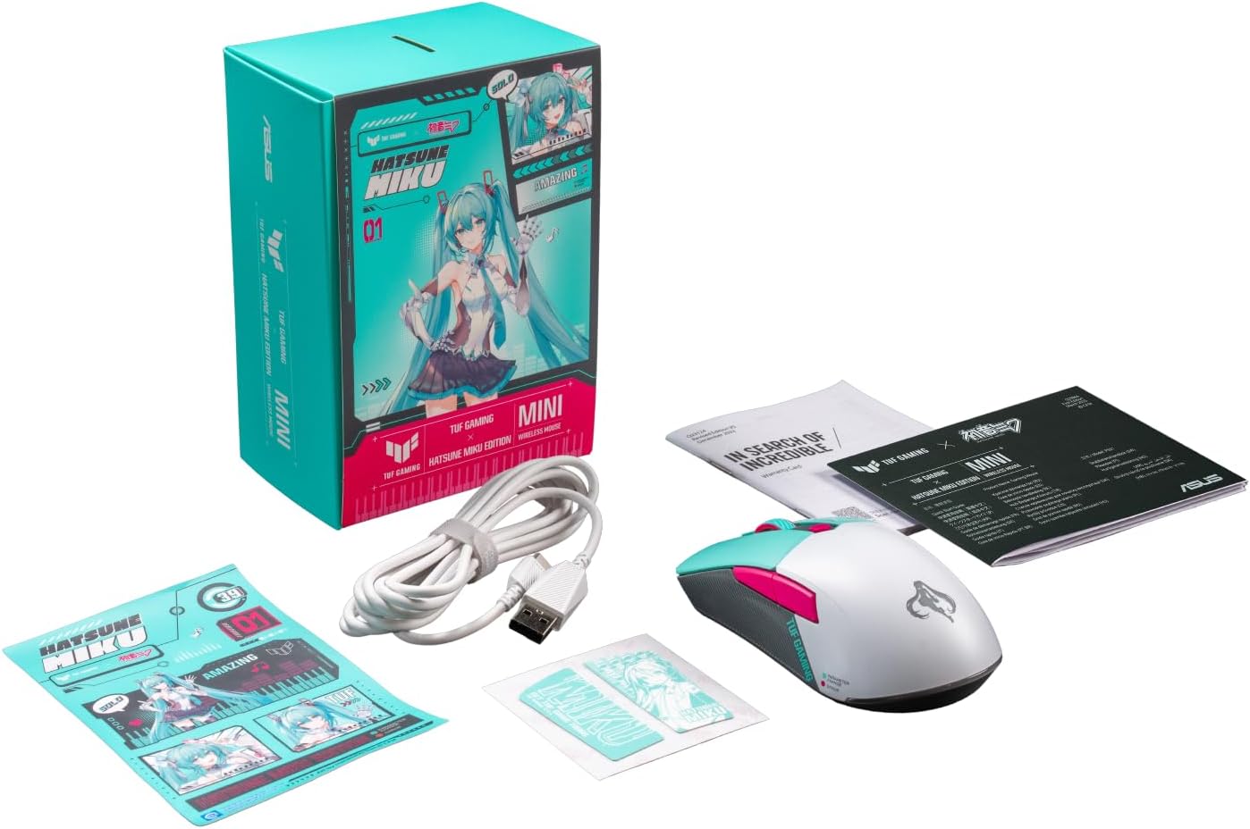 ASUS TUF Gaming Hatsune Miku Edition Mini Wireless Mouse – Right-Handed, 65g Lightweight, Compact, Tri-Mode Connectivity, 12K DPI, up to 134Hr Battery, RGB Miku Logo, PC/Mac Support - Aqua
