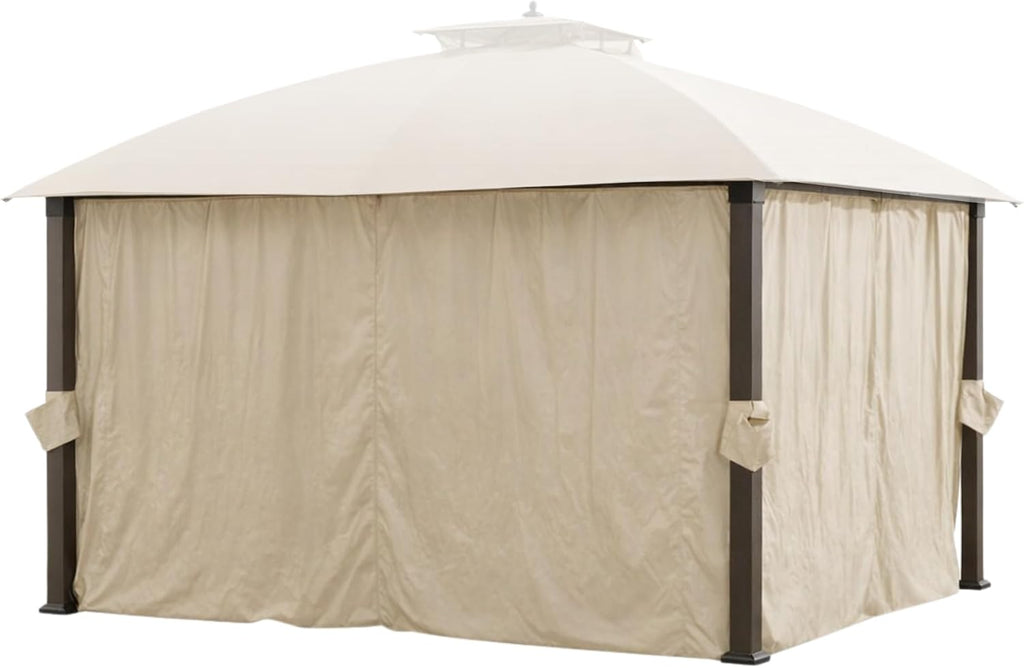 Garden Winds Durable 350 Replacement Privacy Curtain Set Compatible with Broyhill Eagle Brooke Ashford 10' x 12' Gazebo Models A101007600, A101007603, A101007604 - Beige