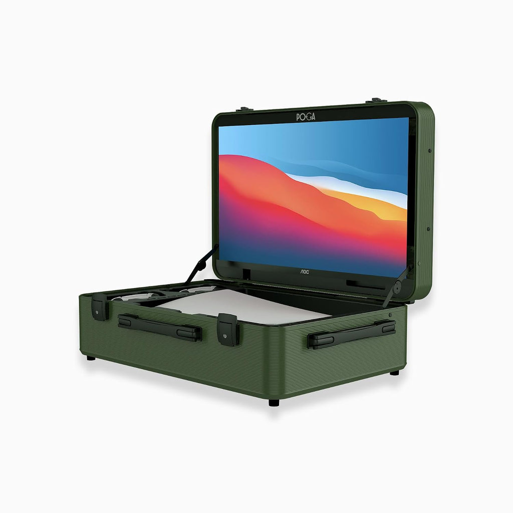 POGA LUX Compatible with PlayStation 5 Premium Portable Console Travel Case incl. Trolley and 24'' AOC Gaming Monitor - (V3 - Bluetooth Speaker Optional) Camouflage
