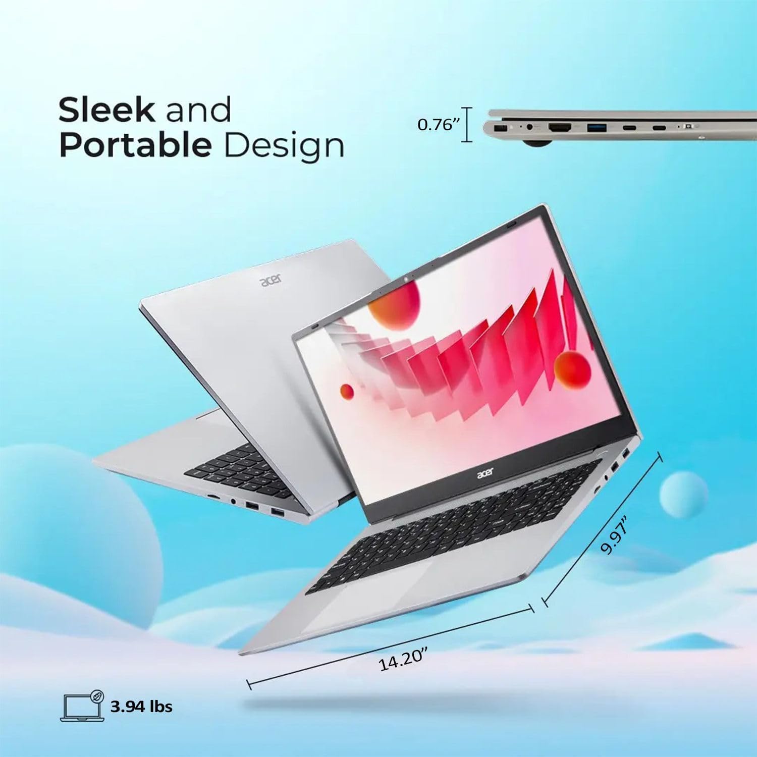 acer Aspire 3 Premium Slim Laptop Computer with Backlit Keyboard - AMD Ryzen 5 7430U CPU - 32GB RAM - 1TB SSD - 15.6' FHD Display - Fast Wi-Fi 6 - Webcam - Copilot AI Chat - Windows 11 Pro