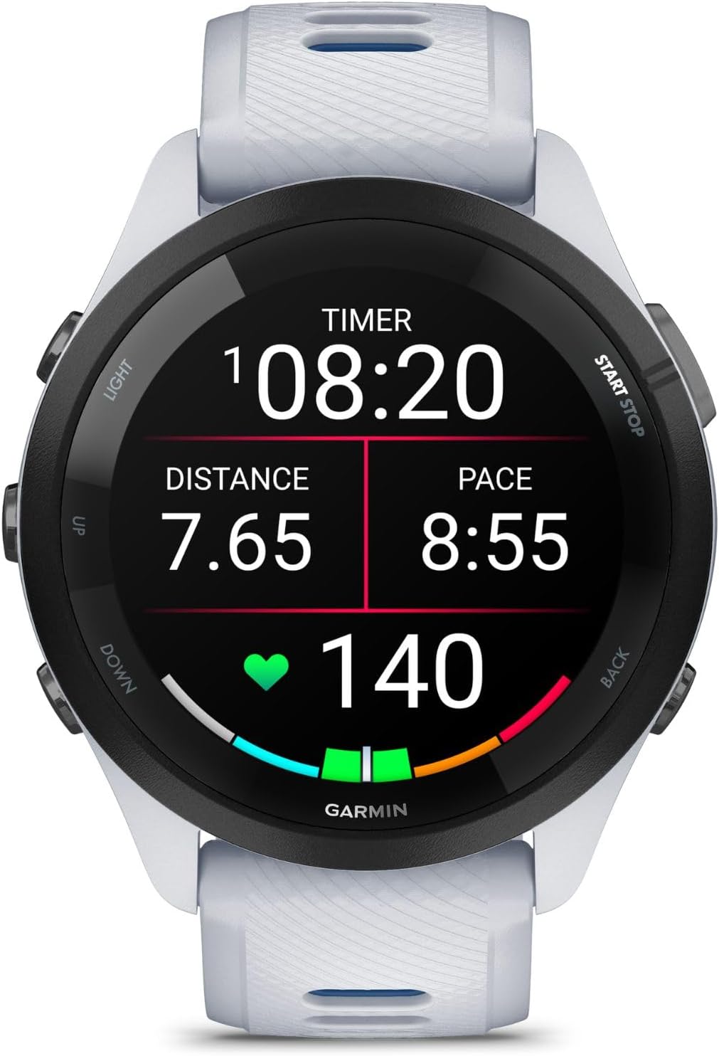 Garmin Forerunner 265 GPS Smartwatch, Whitestone/Tidal Blue Bundle with Deco Essentials Charging Dock Venu 3 + Silicone Dust Cover + USB Type C Charging and Sync Cable