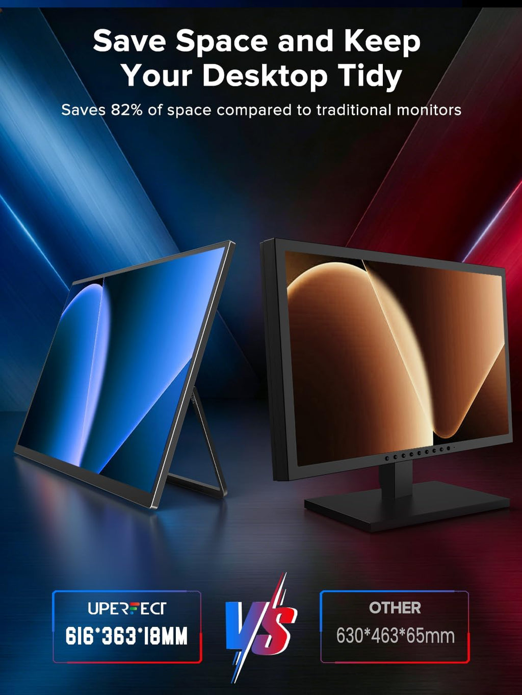 UPERFECT Portable Monitor 27', Dual Mode 4K UHD 144Hz/FHD 288Hz Gaming Monitor, 0.1ms FreeSync, 600 Nits, 125% sRGB, USB-C & HDMI 2.1 & DP 1.4, Large Second Screen for Laptop, Computer, Game Consoles