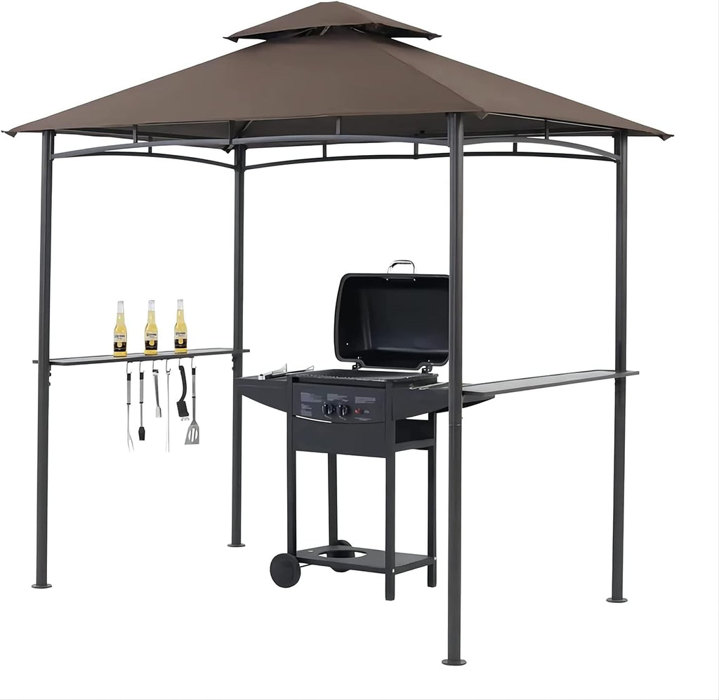 Outdoor Grill Gazebo Tent BBQ Canopy for Outdoor Barbeque Shelter Girll Canopy Grill Gazebo Hardtop with Stable Steel Frame / L96 x W60 x H101 Inch Deep Brown