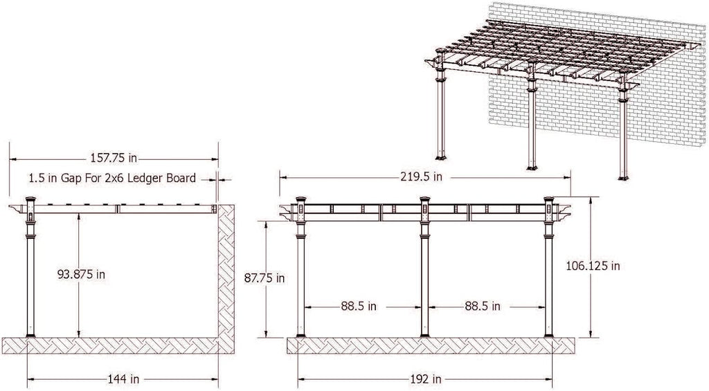 vita Valencia 12' x 16' Attached Vinyl Pergola