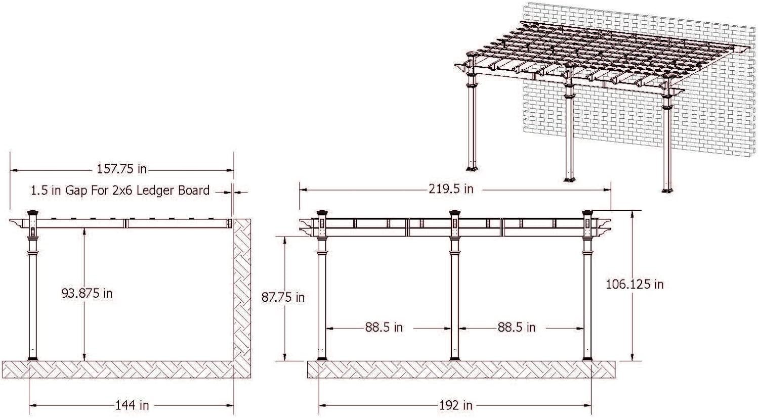 vita Valencia 12' x 16' Attached Vinyl Pergola