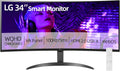 LG 34' Curved Smart WQHD (3440x1440) Monitor, 100Hz, HDR10, 99% sRGB, webOS 23, AirPlay 2, Screen Share, Built-in Speakers, Includes Remote Control