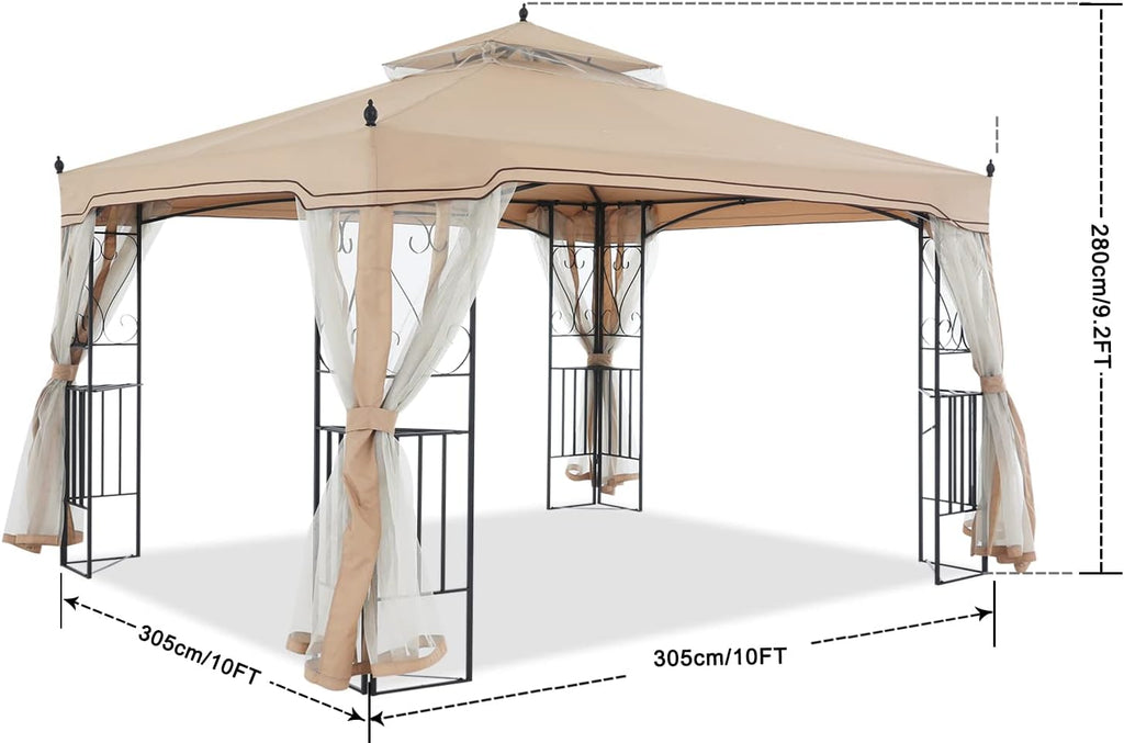 MASTERCANOPY Patio Gazebo with Netting Screen Walls for Lawn, Garden, Backyard and Deck Gray (10x10,Beige)